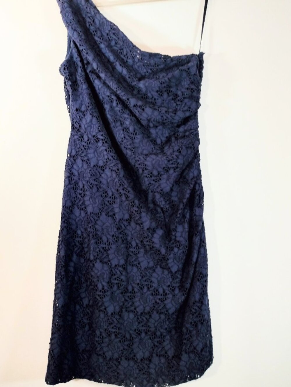 Ralph‎ Lauren Navy Blue Lace Ruched One-Shoulder Sheath Dress